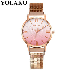 Women Watches Luxury Rose Gold Relief Dial Bracelet Magnet Mesh Band Quartz Wristwatch Ladies Female NEW Gift Clock Reloj Mujer*