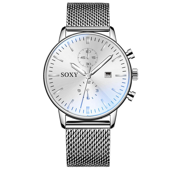 Simple Mesh Band Relojes Mens Watches Quartz Dress Watch Masculino Relogio Calendar Full Stainless Steel Wristwatch Hour saati