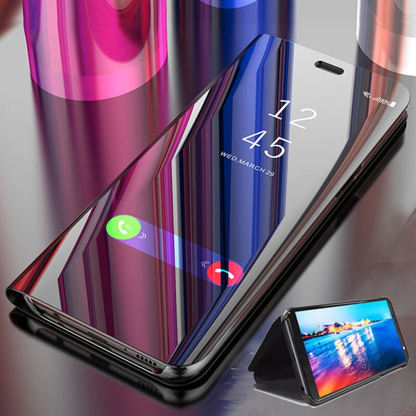 Plating Mirror Flip Case For iphone 11Pro Max XR X 8 7 6 6s Plus Cases Slim Clear Window Cover for Samsung Galaxy S8 S7 S6 A7 A5