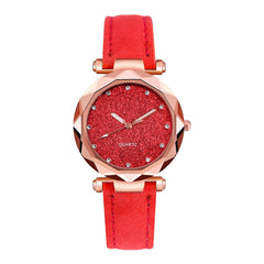 Hot Sale Watches Woman Luxury Glass Gemstone Starry Sky Clock Fashion Ladies Quartz Wristwatch Soild Color Leather Gift Watch@40