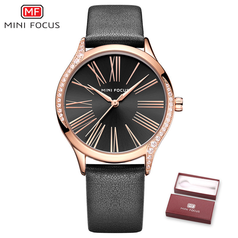 MINI FOCUS Black Watch Women Gold Watch Fashion Womans Watch Ladies Diamond Leather Designer Brand Luxury Women Watch Quartz