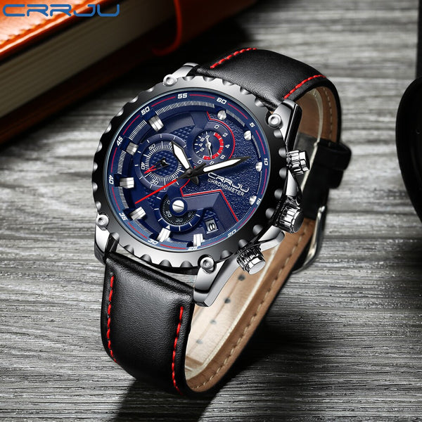 CRRJU New Men's Watch Relogio Masculino Sports Clock Men Watches Top Brand Luxury Military Leather Waterproof Clock 2019