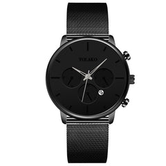 BLACK Men's Fashion Business Watches for Men Casual Calendar Clock Luxury Stainless Steel Mesh Belt Quartz Watch Montre Homme