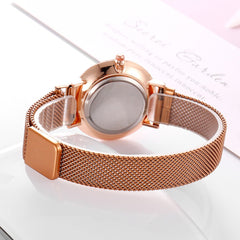 Simple Women Watches Dot Rhinestone Dial Ladies Quartz Wristwatch Magnetic Buckle Belt Strap Clock Gift Dress Relogio Feminino@5