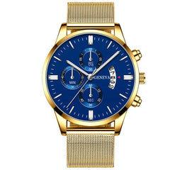 2020 Men's Fashion Business Calendar Watches Luxury Blue Stainless Steel Mesh Belt Analog Quartz Watch relogio masculino
