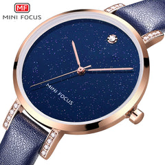 MINI FOCUS Fashion Simple Ultra Slim Dial Luxury Dress Starry Sky Watch Brand Rose Gold Watch Women Watches Leather Wristwatch