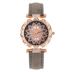 Women Watches Lucky Flower Watches Luxury Ladies Rhinestone Quartz Watch Starry Sky Leather Belt Clock Gift Relogio Feminino@50