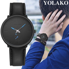 YOLAKO Simple High Quality Leather Strap Fashion Men's Watch Belt Casual Watch Round Single Eye Dial Watches Zegarek Meski