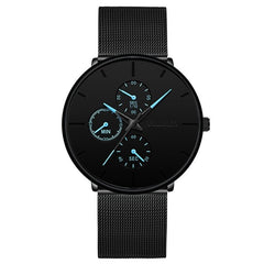 Fashion Mens Business Black Watches Luxury Stainless Steel Ultra Thin Mesh Belt Quartz Men Wrist Watch Casual Classic Male Watch