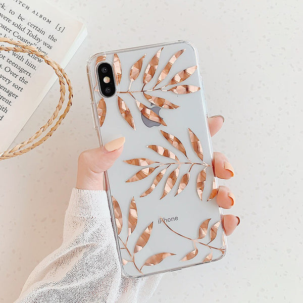 Gold Leaves Transparent Case For iPhone 11 8 7 Plus X XS Max XR Clear Back Cover Soft Silicone Cover For iPhone 11 Pro Max