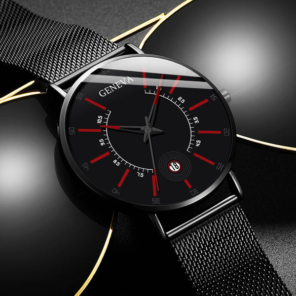 GENEVA Mens Fashion Business Minimalist Watches Ultra Thin Stainless Steel Mesh Belt Analog Quartz Watch Relogio Masculino