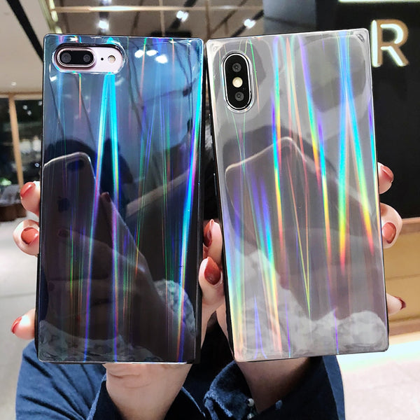 Silicone Shockproof Bumper Rainbow Shining Phone Case For iphone 7 8 6 6sPlus square Laser case For iPhone X Soft TPU Back Cover