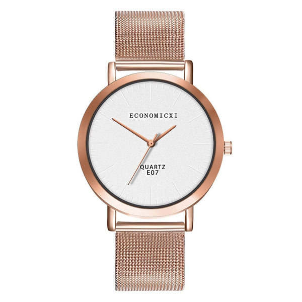 Simple Women Watches Black Dial Ladies  Quartz Wristwatch Rose Gold Mesh Belt Strap Casual Clock Gift Zegarki Damskie@50