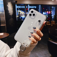 Glitter Powder Transparent Phone Case For iPhone 11 Pro X XR XS Max 6 6S 7 8 Plus Soft Silicone Wrist Strap Bracket Back Cover