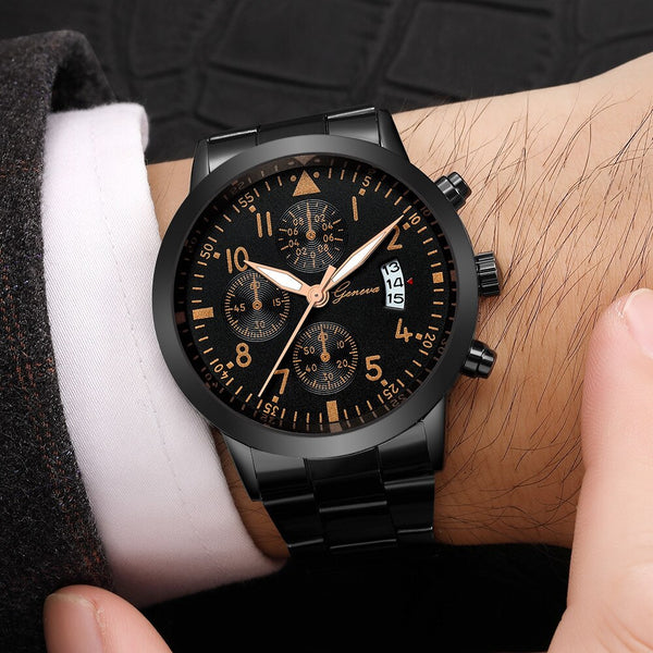 Luxury Geneva Steel Belt Watches Three-eye Six-needle with Calendar Men's Watch Business Casual Male Clock Relogio Masculino