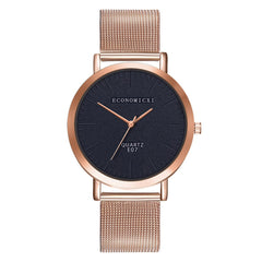 Simple Women Watches Black Dial Ladies  Quartz Wristwatch Rose Gold Mesh Belt Strap Casual Clock Gift Zegarki Damskie@50
