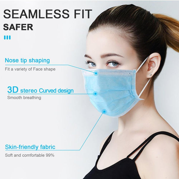 3 layers 50 pcs mouth mask Anti Dust Mouth Mask Carbon Filter Windproof Mouth-muffle Bacteria Proof Flu kind Face Masks