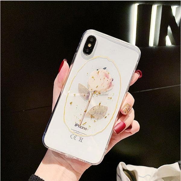 Vintage Gold Foil Rose Flower Phone Case For iPhone X XS XR XS Max Transparent Soft Silicone Cases for iphone 6 6s 7 8 plus Gift