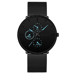 2020 Fashion Mens Business Blue Stainless Steel Mesh Belt Quartz Wrist Watch Luxury Men Ultra Thin Casual Classic Watch