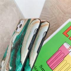 Artistic agate marble gold bar Phone Case For iphone 11 XR XS Max X 6 6S 7 8Plus Glossy soft silicone cover For iphone 11Pro Max