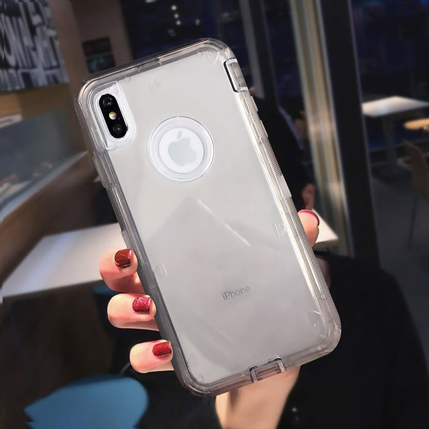 Heavy Duty Armor Clear Phone Case For iPhone XR XS Max X 6 6s 7 8 Plus PC+TPU 3 in 1 360 Shockproof Transparent Protective Cover