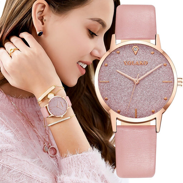 Top Brand Women Watches Scrub Dial Ladies Quartz Wristwatch Rhinestone Leather Strap Fashion Clock High Quality Kol Saati@50