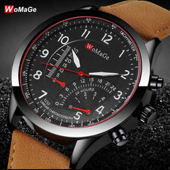 Womage Fashion Quartz Men Watch PU Leather Casual Sport Military Masculion Wristwatch Male Clock Zegarek Meski Relogio Masculino