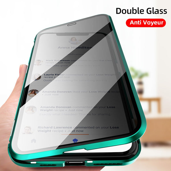 Privacy Tempered Glass Magnetic Case for iPhone 11 XS MAX XR X Anti-peeping Magnet Metal Bumper Cover for iPhone 8 7 6 6S Plus