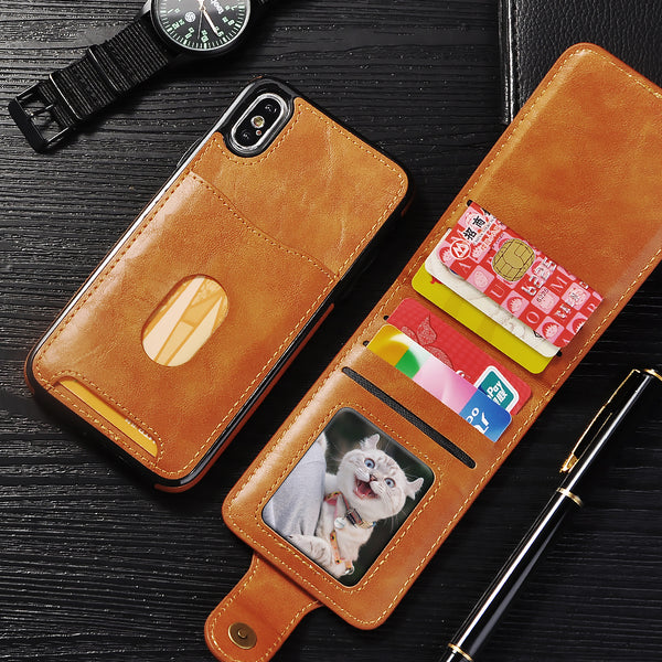 Vintage Leather Wallet Flip Phone Case for iPhone Xs Max XR X Bracket Magnetic Multi-function Cover for iPhone 6 6S 7 8 Plus