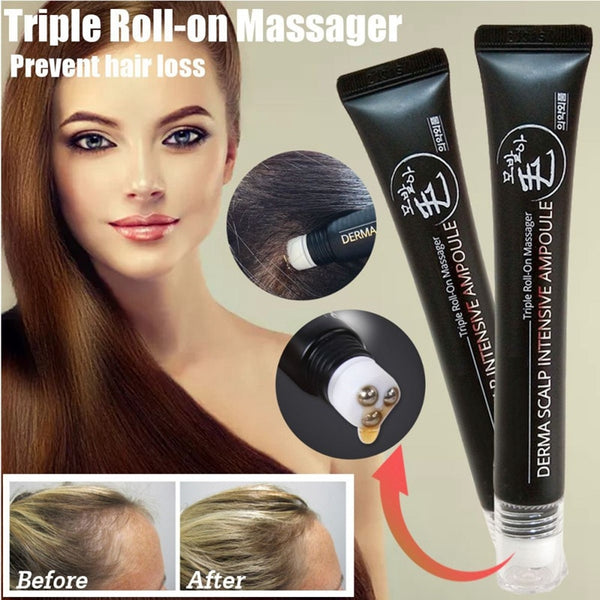 20ml Hair Growth Serum Derma Scalp Triple Roll Massager Fast Regrow Hairline Hair Loss Essence S1
