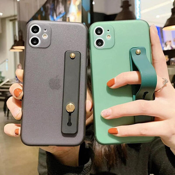 Shockproof Bumper Transparent Phone Case For iPhone 11 Pro X XR XS Max 8 7 6 6S Plus Clear Soft TPU Wrist strap stand Back Cover