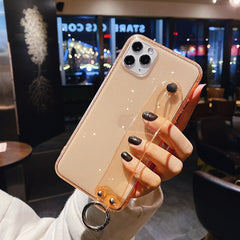 Glitter Powder Transparent Phone Case For iPhone 11 Pro X XR XS Max 6 6S 7 8 Plus Soft Silicone Wrist Strap Bracket Back Cover