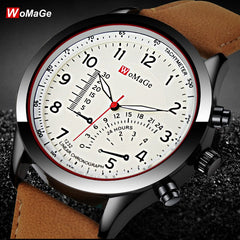 Womage Fashion Quartz Men Watch PU Leather Casual Sport Military Masculion Wristwatch Male Clock Zegarek Meski Relogio Masculino