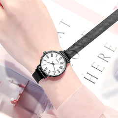 Women Watches Simple Stainless Steel Strap Magnetic Buckle Casual Mesh Watches Quartz Clock Rose Gold Bracelet Wrist Watch*M
