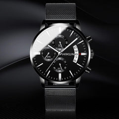 Fashion Mens Watch Stainless Steel Mesh Band Calendar Watches Montre Homme Luxury Casual Business Quartz Watch Gifts for Men