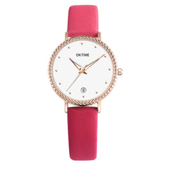 Creative Women Watches Dot Golden Border Dial Ladies Quartz Wristwatch Simple Leather Strap Clock Fashion Gift Zegarki Damskie@5