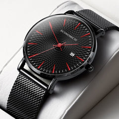 Minimalist Mens Fashion Business Watches Men Ultra Thin Stainless Steel Mesh Belt Calendar Analog Quartz Watch relogio masculino