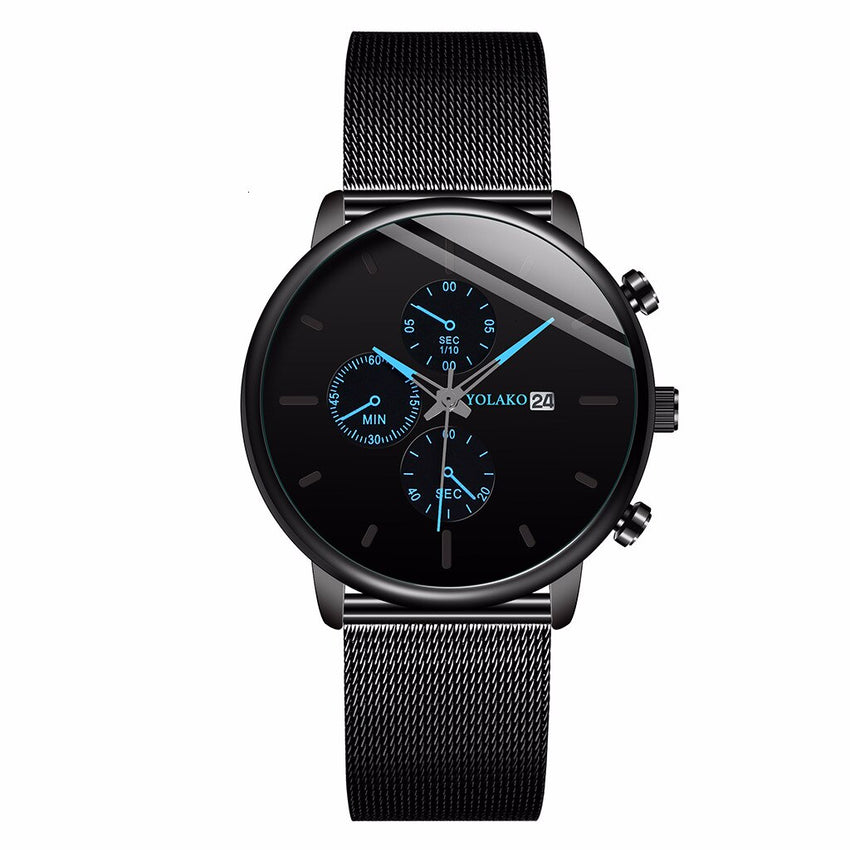 YOLAKO To Brand Fashion Men's Watch Casual Calendar Clock Alloy Mesh Belt Ultra-thin Mesh Belt Quartz Watches Chronograph