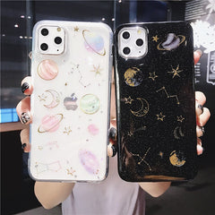 TIKITAKA Glitter Bling Stars Moon Case For iPhone 11 Pro X XR XS Max 7 8 6 6s Plus Clear Planet Phone Cases Soft TPU Back Cover