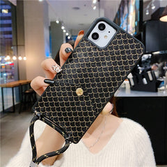Fish-scale pattern Card slot Phone Case For iphone 11Pro Max X XR XS Max 7 8 6 6sPlus Leather Shockproof Back Cover With Lanyard
