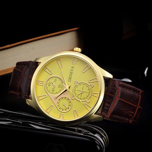 New Geneva Fashion Men's Watch Masculino Relogios PU Leather Retro Quartz Casual Male Clock Erkek Kol Saati