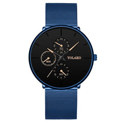 2020 Fashion Mens Business Blue Stainless Steel Mesh Belt Quartz Wrist Watch Luxury Men Ultra Thin Casual Classic Watch