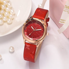 New Fashion Watches Women Gold Frame Dial Ladies Casual Quartz Wristwatch Solid Color Flower Leather Strap Clock Reloj Mujer @50