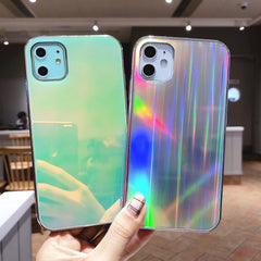 ins Style Laser Gradient aurora Phone Case For iPhone 11 11Pro Max XR XS X XS Max 7 8 6 6S Plus Tempered glass hard Back cover