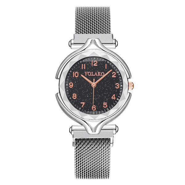 Women Watches Simple Stainless Steel Strap Magnetic Buckle Casual Mesh Watches Quartz Clock Rose Gold Bracelet Wrist Watch*M