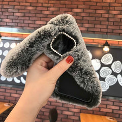 3D Rabbit Ears Furry Plush Warm Phone Case for iPhone 11 11Pro XR X XS Max 8 7 6 6s Case fluffy Fur Cover for iPhone 11 Pro Max