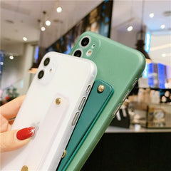 Shockproof Bumper Transparent Phone Case For iPhone 11 Pro X XR XS Max 8 7 6 6S Plus Clear Soft TPU Wrist strap stand Back Cover