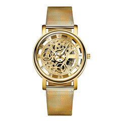 Mens Fashion Hollow Watches Men Business Watch Male Stainless Steel Mesh Belt Skeleton Quartz Wrist Watch Relogio Masculino