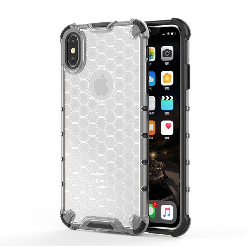 Honeycomb Rugged Hybrid Armor Case For iPhone XR XS Max 8 7 6s 6 Plus PC+TPU Shockproof Transparent Heat dissipation Back Cover
