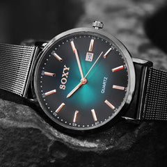 New SOXY Brand Men's Watch Quartz Watches Black Stainless Steel Strap Date Male Clock Relogio Masculino Erkek Kol Saati